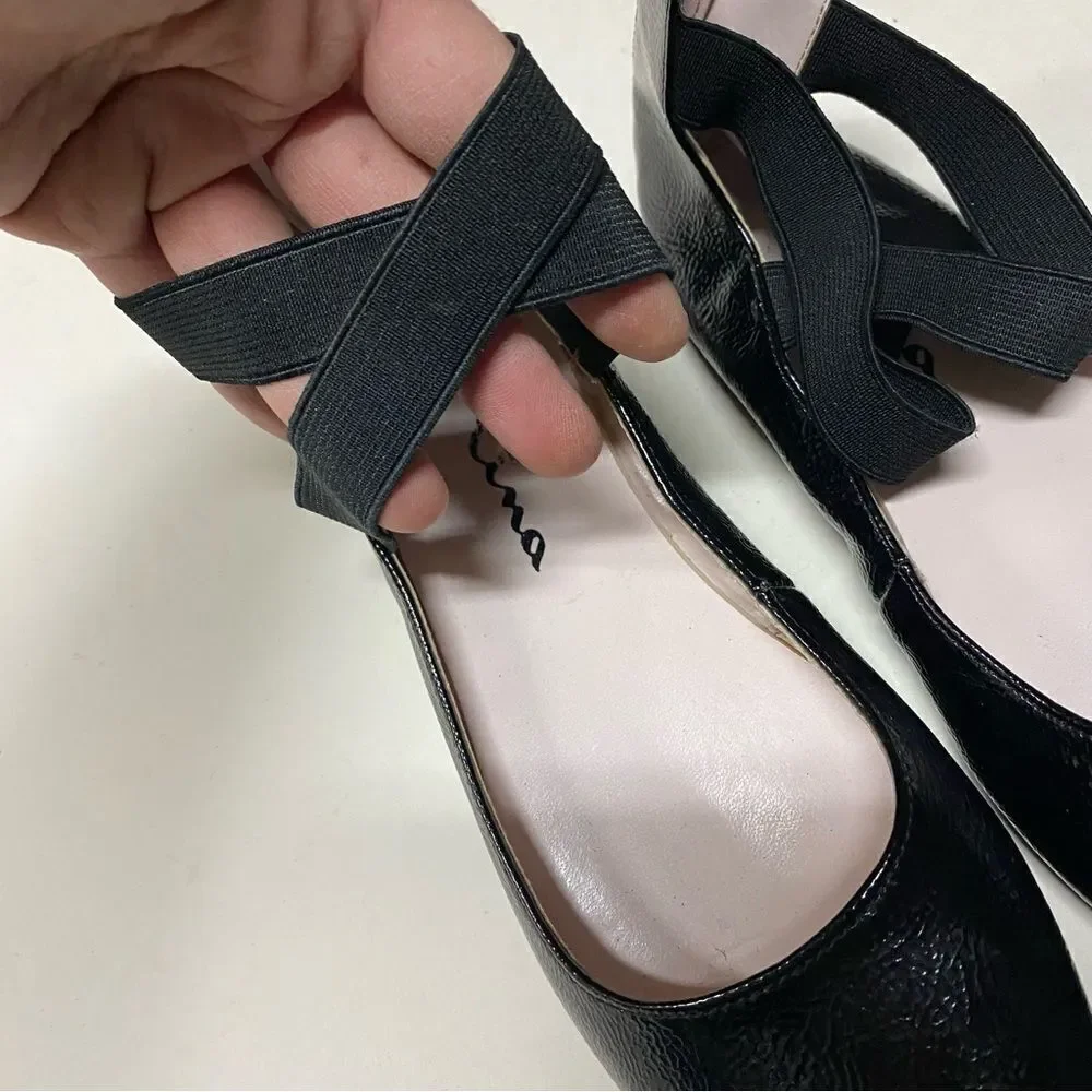 NINA MARISSA BLACK CRINKLE PATENT Mary Jane ballet flat dress shoe elastic 4